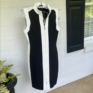 Tommy Hilfiger Black and White Sheath Dress with Mandarin Collar
